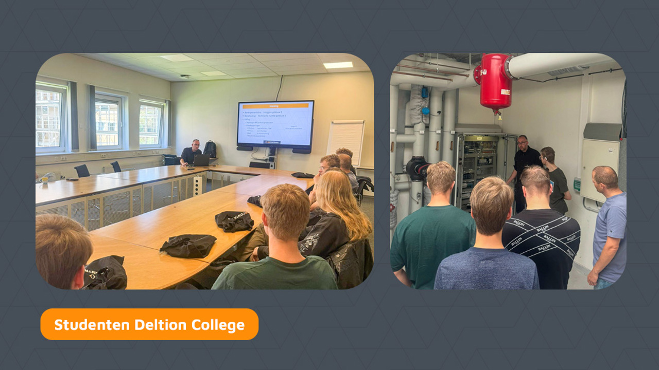 Studenten van het Deltion college krijgen uitleg door BRControls over het project op het Windesheim